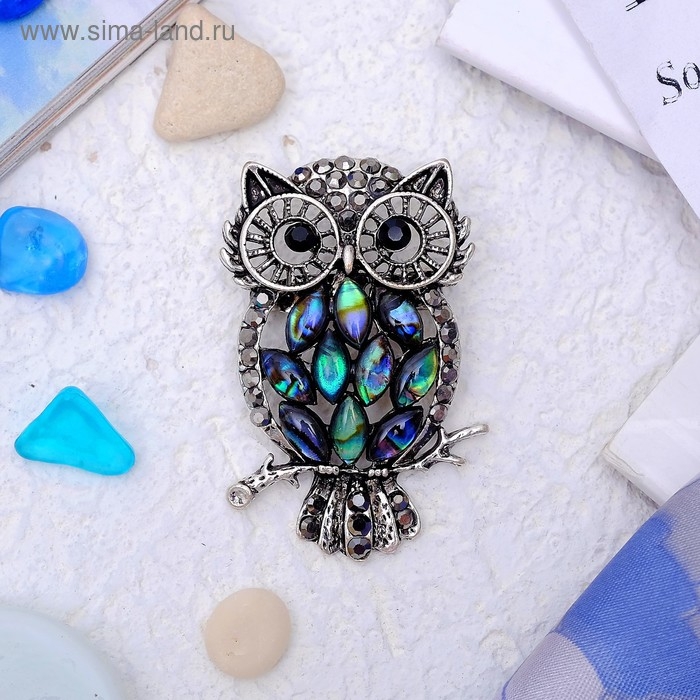 Брошь-кулон «Галиотис» филин ночной, цвет зелёный в чернёном серебре Брошь-кулон «Галиотис» филин ночной, цвет зелёный в чернёном серебре
