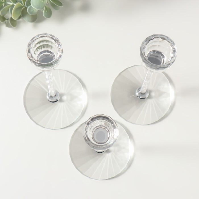 Подсвечник стекло на 1 свечу d=2 см Подсвечник стекло на 1 свечу d=2 см "Альфир" набор 3 шт 6,5х6,5х20 18 15 см