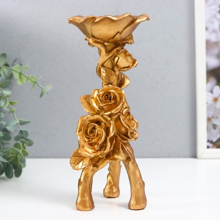 Подсвечник полистоун на 1 свечу Подсвечник полистоун на 1 свечу "Розы. Тринога" золото 20,8х7,5х7,5 см