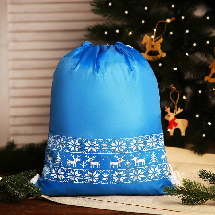 Новый год 2025. Новогодний мешок для подарков на шнурке Новый год 2025. Новогодний мешок для подарков на шнурке "Олени", цвет голубой