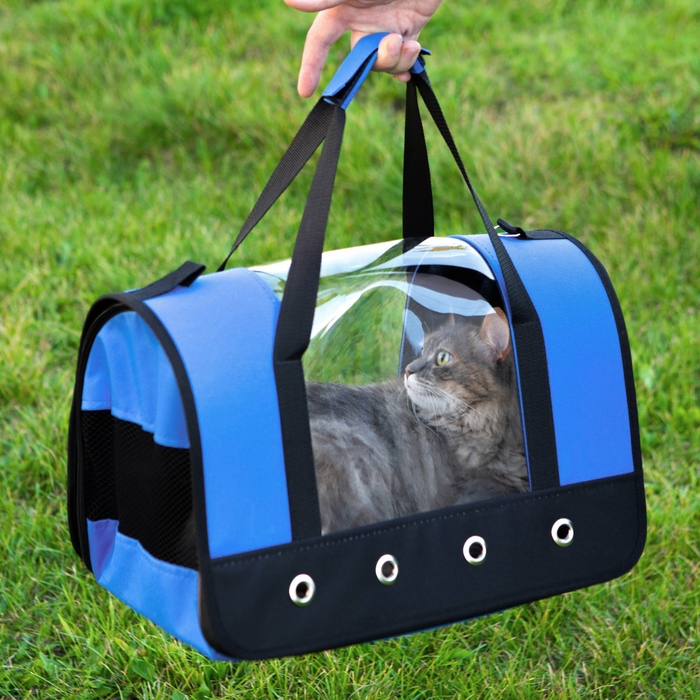 Сумка - переноска для животных Сумка - переноска для животных "Панорамная", с окном, 46 х 28,5 х 30 см, синяя
