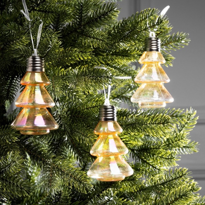 Набор елочных шаров Набор елочных шаров "Елки-конусы", d=10х6 см, 3 LED, 3 шт, батарейки AG13x9 (нет в комплекте), свечение тёплое белое