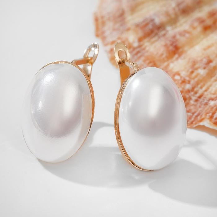 Серьги с жемчугом «Грейс» вытянутый овал, цвет белый в золоте Серьги с жемчугом «Грейс» вытянутый овал, цвет белый в золоте