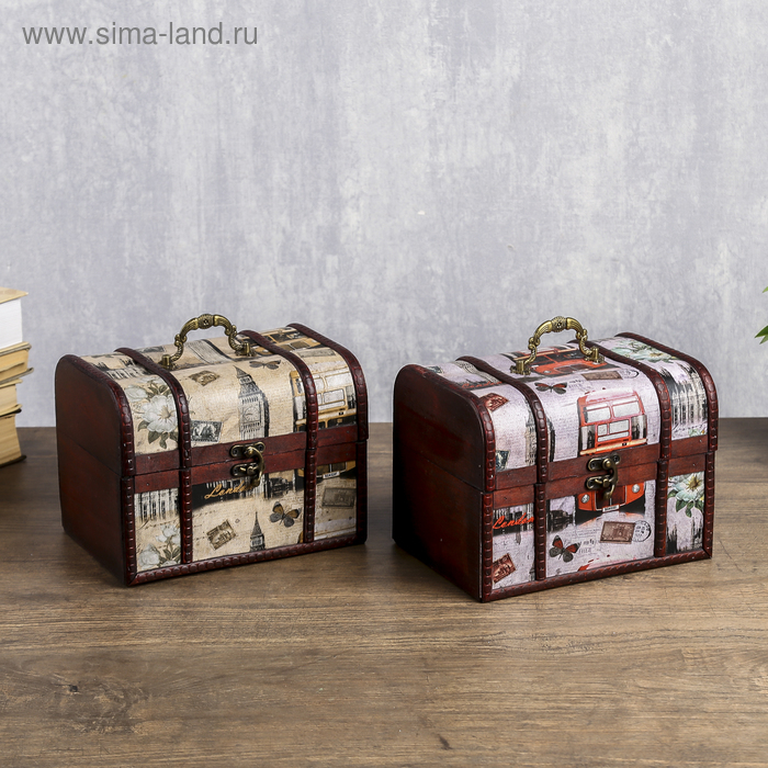 Шкатулка дерево сундучок  Шкатулка дерево сундучок "Путешествие по Европе" 15х20х15 см