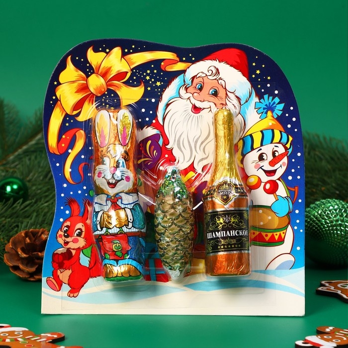 Новый год. Шоколадный набор "Кролик ,Шишка, Шампанское", 98 г