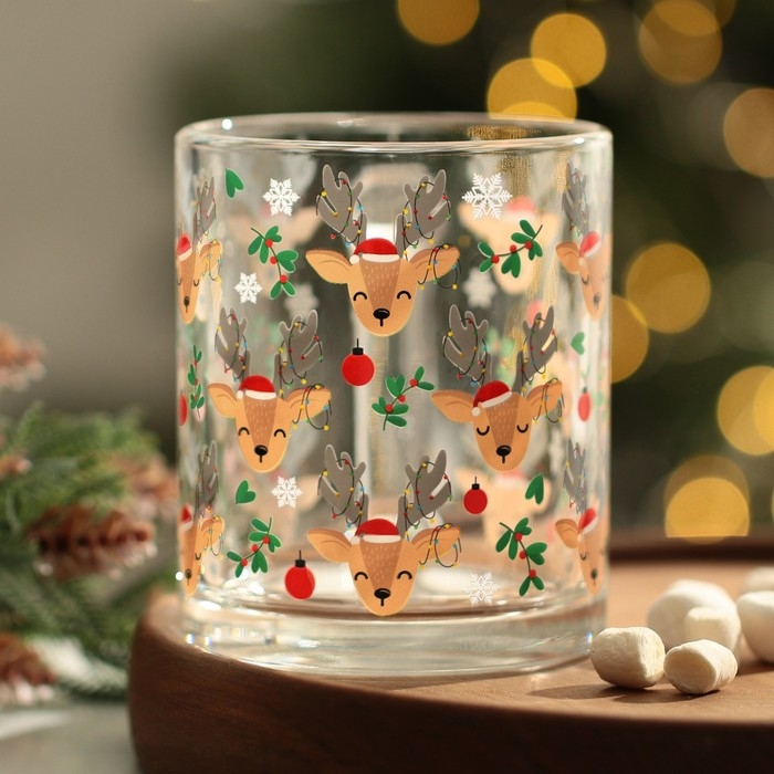 Кружка новогодняя стеклянная «Милые олени», 300 мл Кружка новогодняя стеклянная «Милые олени», 300 мл