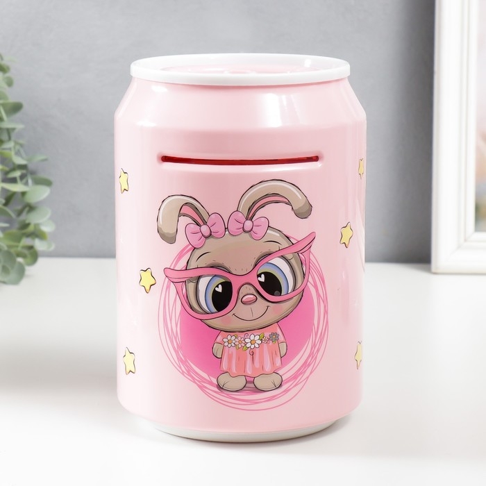 Копилка пластик Копилка пластик "Банка. Зайчишка" кодовый замок, звук АА розовый 14х21 см