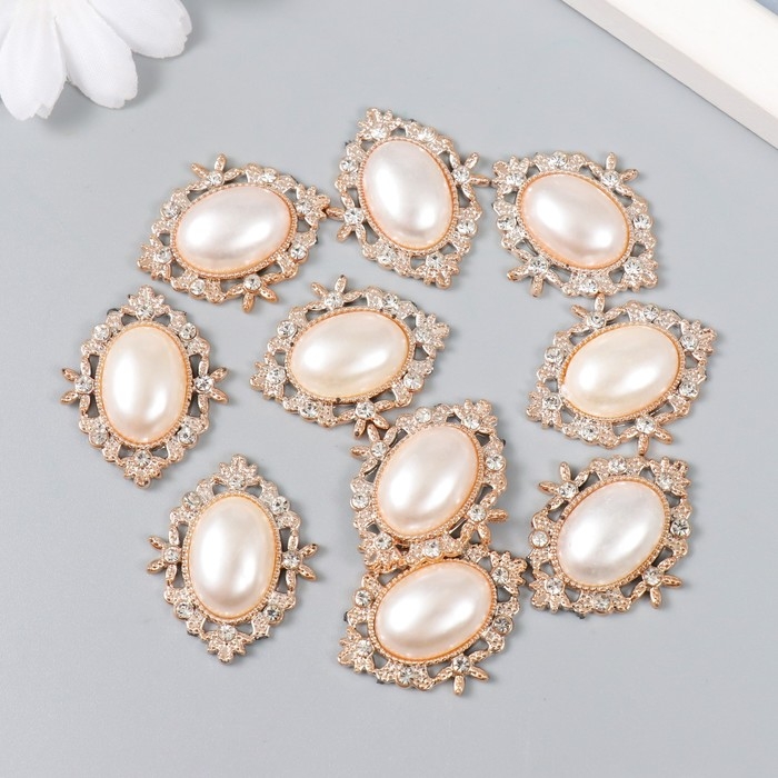 Декор для творчества пластик, стразы "Жемчужный овал в цветах" набор 10 шт 2,3х3,2 см