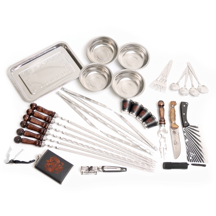 Набор с шампурами подарочный  Набор с шампурами подарочный "Охотник" №10, в кейсе из эко-кожи