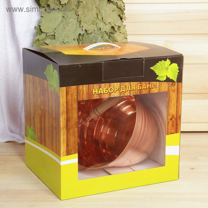 Набор для бани Набор для бани "Каменка" из двух предметов (ушат 5 л и черпак 0,2 л) медный, в коробке