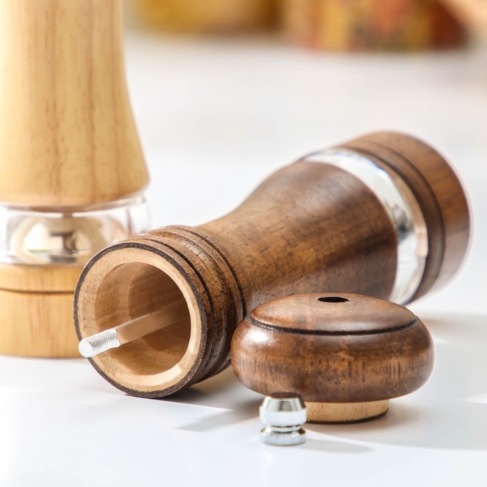 Набор мельниц для специй Доляна «Вуди», 5×5×16,5 см, керамический механизм Набор мельниц для специй Доляна «Вуди», 5×5×16,5 см, керамический механизм