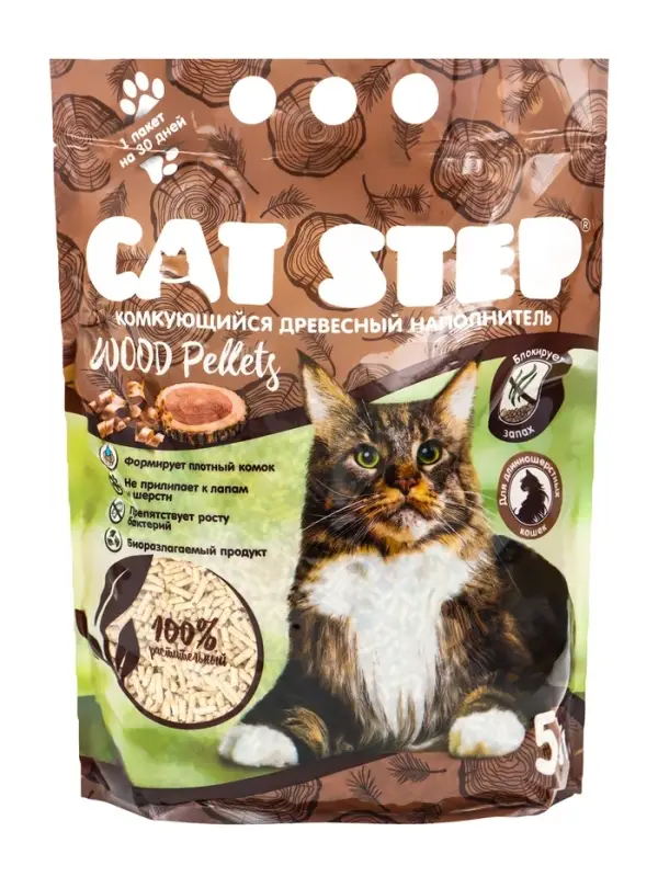 Наполнитель комкующийся растительный CAT STEP Wood Pellets 5 л Наполнитель комкующийся растительный CAT STEP Wood Pellets 5 л