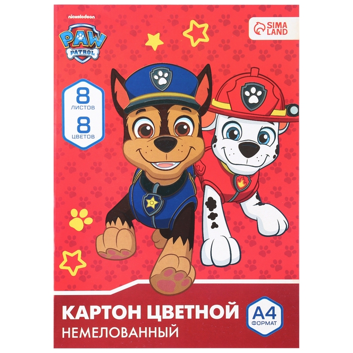 Картон цветной, А4, 8 листов, 8 цветов, немелованный, односторонний, в папке, 220 г/м², Щенячий патруль Картон цветной, А4, 8 листов, 8 цветов, немелованный, односторонний, в папке, 220 г/м², Щенячий патруль
