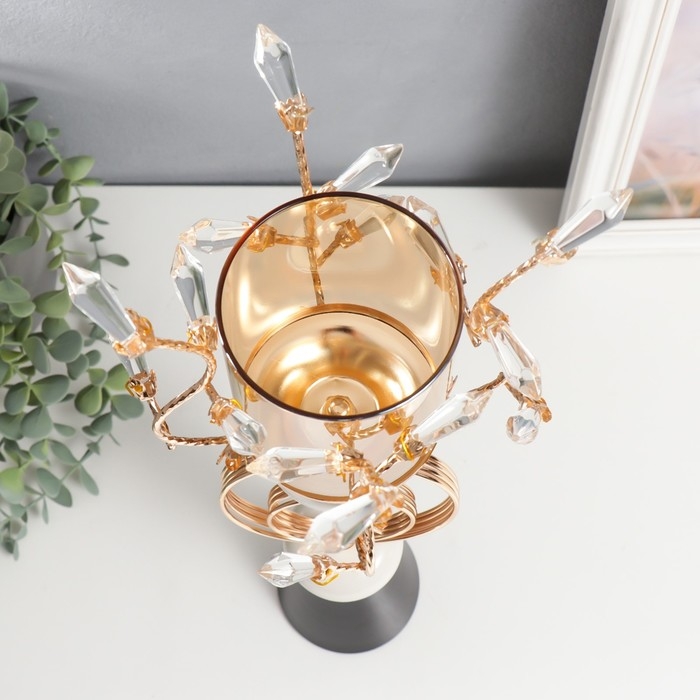 Подсвечник металл на 1 свечу Подсвечник металл на 1 свечу "Веточки с кристаллами. Два кольца" золото 42х17х17 см