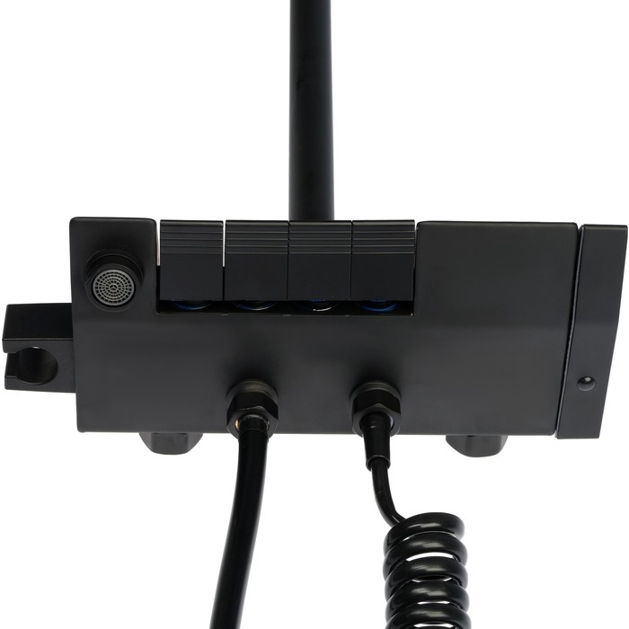 Душевая система ZEIN Z3897, верхняя и ручкая лейка, ПВХ шланг, экран температуры, черная Душевая система ZEIN Z3897, верхняя и ручкая лейка, ПВХ шланг, экран температуры, черная