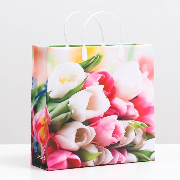 Пакет  Пакет "Нежные тюльпаны", мягкий пластик, 30 x 30 см, 120 мкм