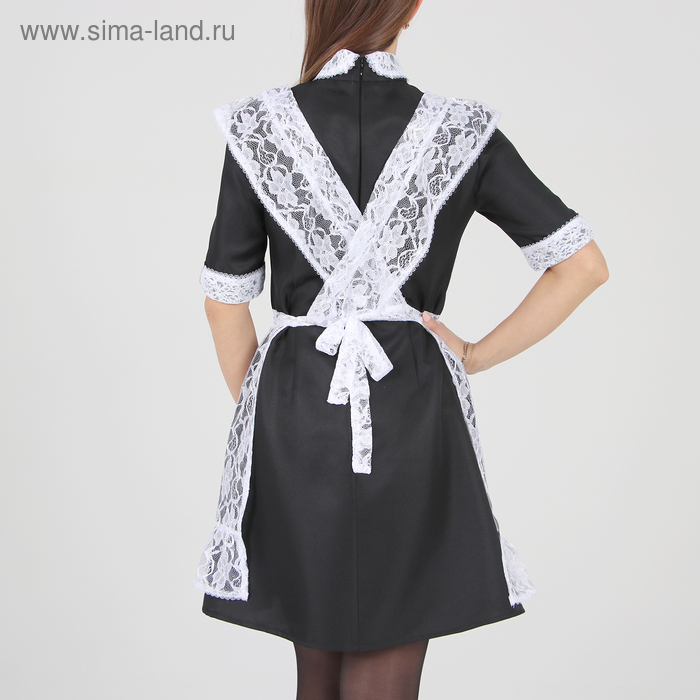 Школьный фартук с воланом по бретелям и низу, гипюр, цветы, р. 42-50, цвет белый Школьный фартук с воланом по бретелям и низу, гипюр, цветы, р. 42-50, цвет белый