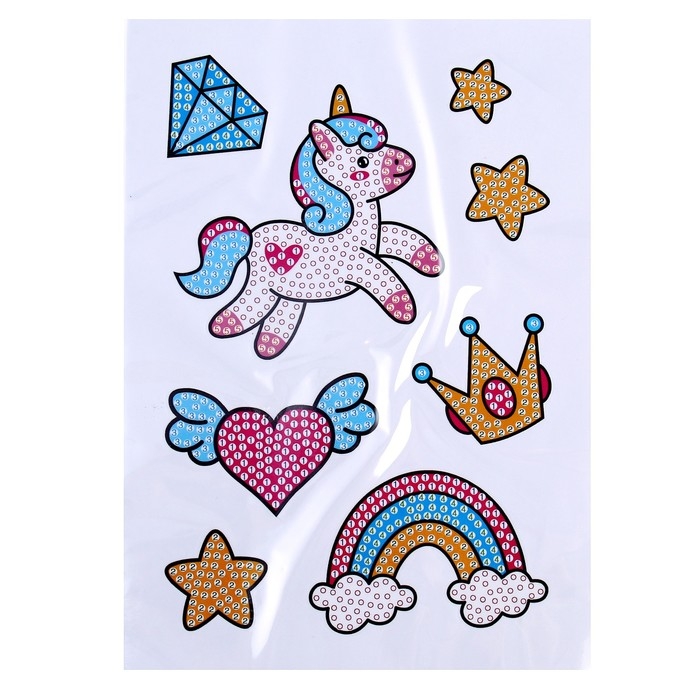 Алмазная мозаика-стикер с полным заполнением для детей «Сказочный Единорожка»