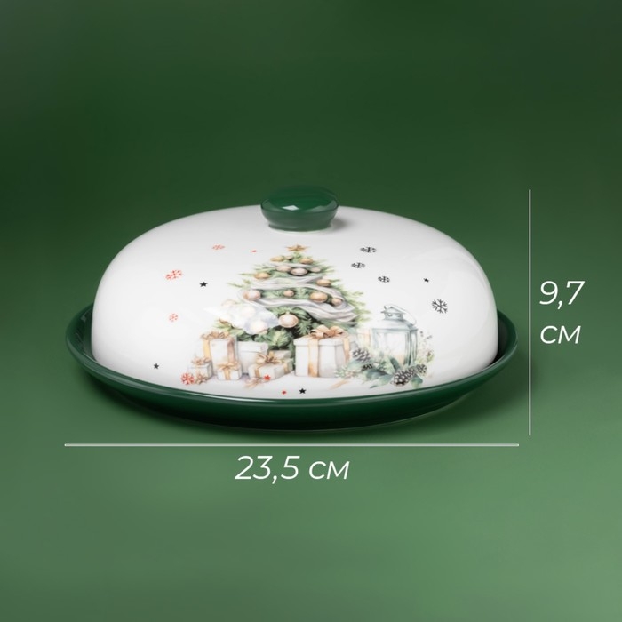 Блинница новогодняя Доляна «Приближение чуда», d=23 см, керамика, цвет белый Блинница новогодняя Доляна «Приближение чуда», d=23 см, керамика, цвет белый