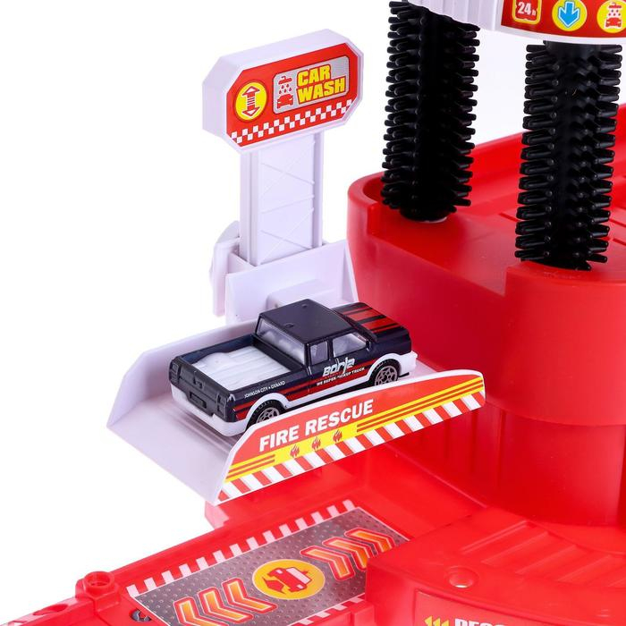 Парковка «Пожарная станция», с автомойкой, свет и звук, машина меняет цвет от воды Парковка «Пожарная станция», с автомойкой, свет и звук, машина меняет цвет от воды