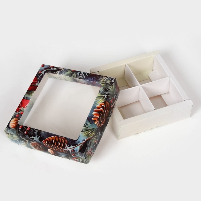 Новый год. Коробка под 4 конфеты Новый год. Коробка под 4 конфеты "Время чудес", 12,6 х 12,6 х 3,6 , кондитерская упаковка