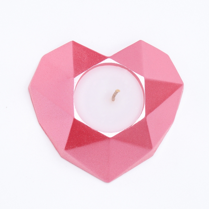 Свеча  Свеча "Сердце. Мрамор" в подсвечнике из гипса с гранями, 8х7,5х2,5см,розовый