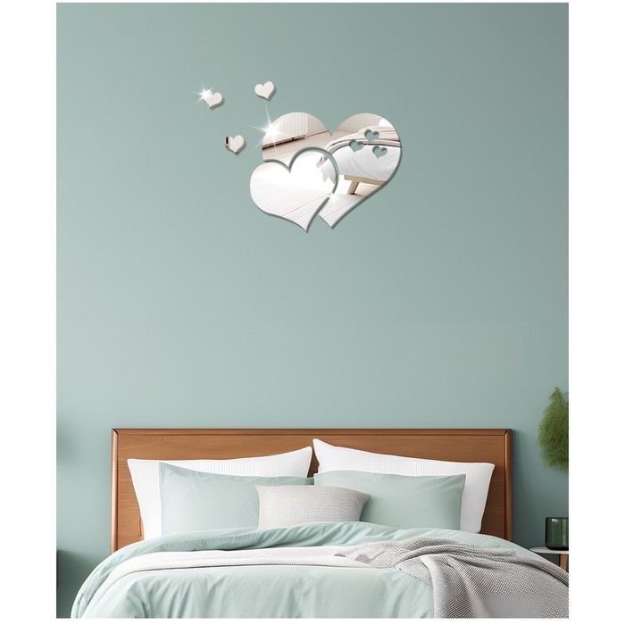 Наклейки интерьерные Наклейки интерьерные "Сердца", зеркальные, декор на стену, панно 22 х 28.5 см, 5 эл