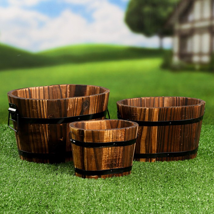 Набор деревянных кашпо, овальных 22х18х14см Набор деревянных кашпо, овальных 22х18х14см