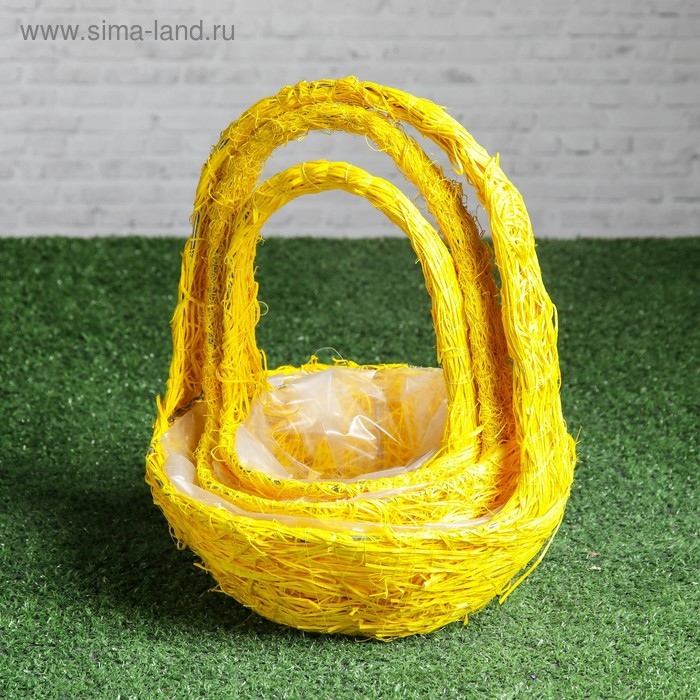 Набор корзин «Солнышко», 3 шт, 25×10/32 см, 20×9/28 см, 17×8/23 см, ротанг, сизаль Набор корзин «Солнышко», 3 шт, 25×10/32 см, 20×9/28 см, 17×8/23 см, ротанг, сизаль