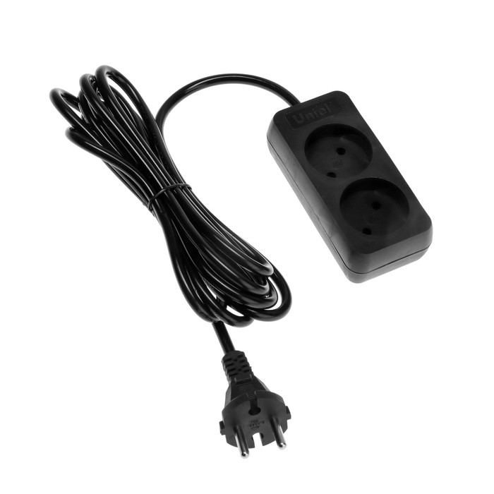 Удлинитель Uniel Standart, 2 розетки, 3 м, 10 А, 2500 Вт, без з/к, черный Удлинитель Uniel Standart, 2 розетки, 3 м, 10 А, 2500 Вт, без з/к, черный