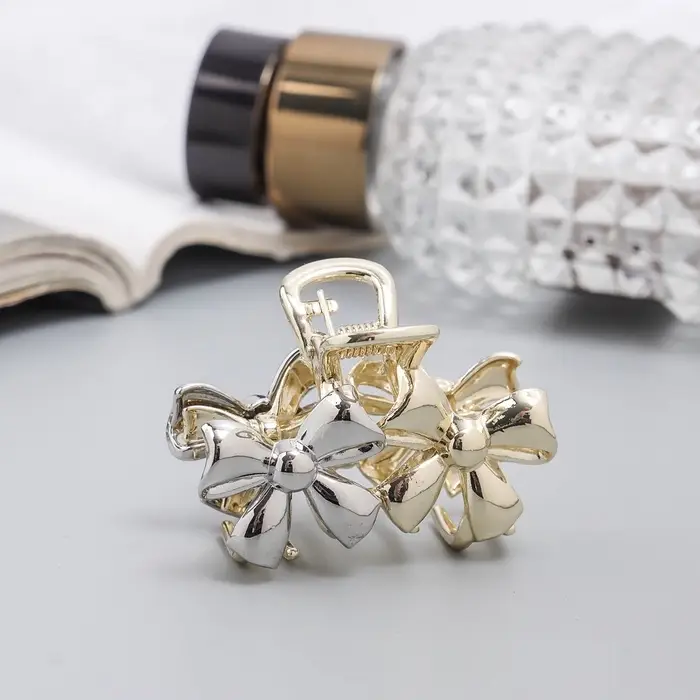 Крабик для волос &laquo;Хизер&raquo;, бантики, 4.5 см, золотистый-серебристый