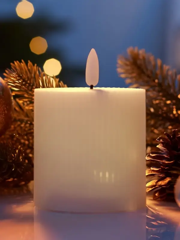 Светодиодная свеча восковая "Белая рифленая", 10x7 см, АААx3 (не в компл.), Т/БЕЛЫЙ