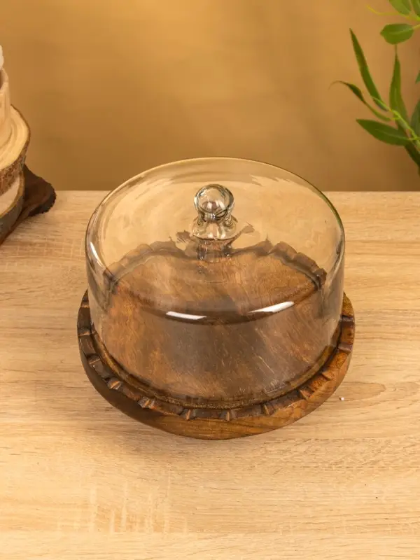 Блюдо сервировочное с крышкой, 22&times;22&times;20 см, дерево, стекло