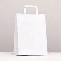 Пакет крафт без печати, белый, плоская ручка 22×12×25 см