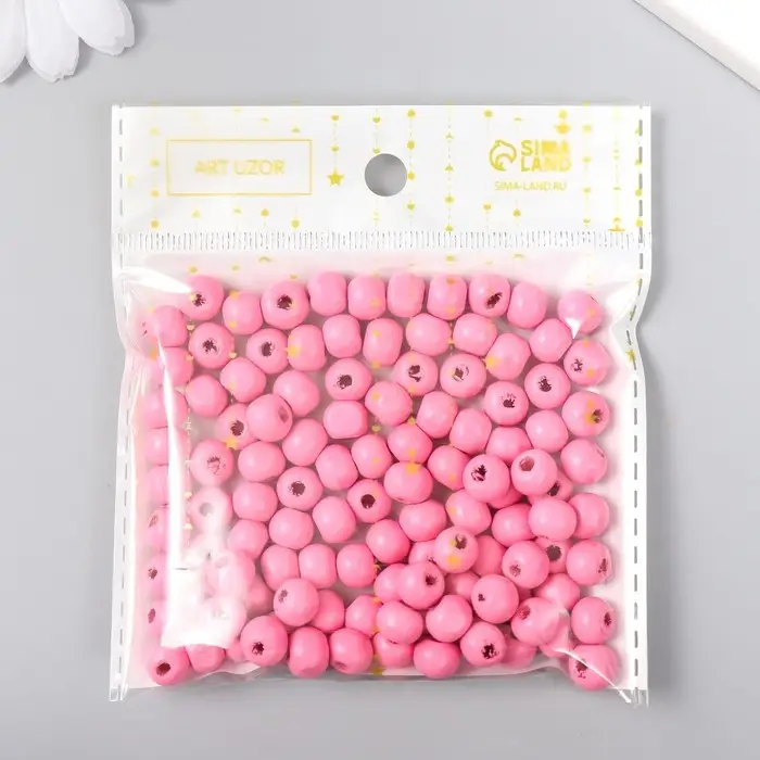 Бусины для творчества дерево "Праздничный розовый" d-0,8 см, набор 20 гр