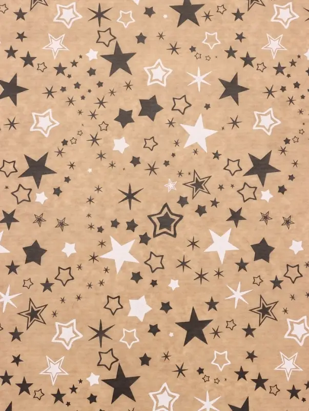 Бумага упаковочная крафт "Звезды", белый/графитовый, 0,72 х 10± 5% м, 40 гр