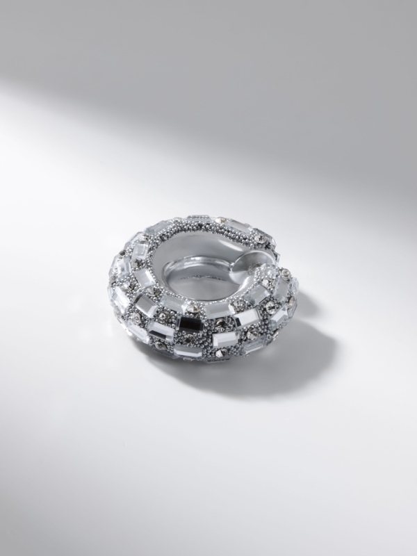 Серьги «Каффы» бублик, крупные стразы, белые в серебре