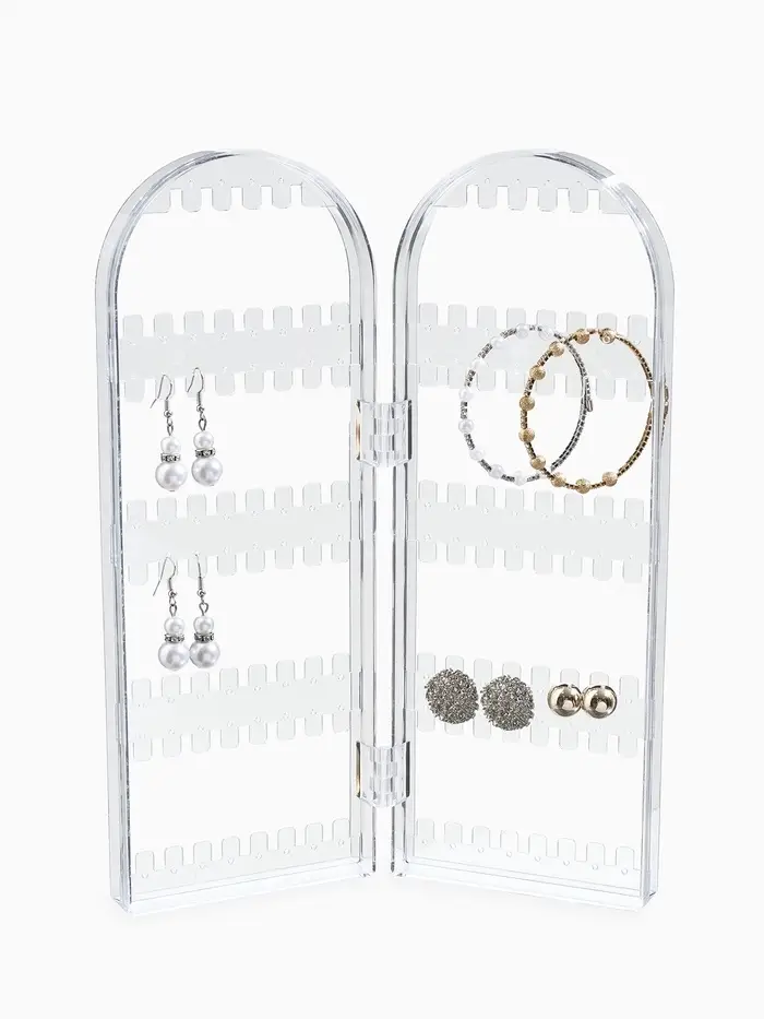 Подставка-книжка под серьги QF, 2 секции, 8 рядов, 21&times;1&times;28 см, прозрачная