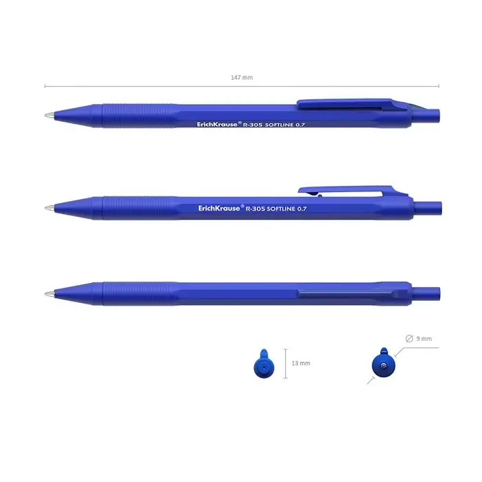 Ручка шариковая автоматическая ErichKrause R-305, узел 0.7 мм, чернила синие, длина линии письма 1000 метров Ручка шариковая автоматическая ErichKrause R-305, узел 0.7 мм, чернила синие, длина линии письма 1000 метров
