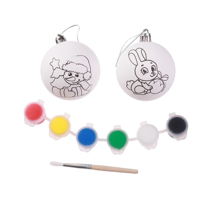 Ёлочные шары под раскраску на новый год «Время волшебства», краски, 2 шт, новогодний набор для творчества Ёлочные шары под раскраску на новый год «Время волшебства», краски, 2 шт, новогодний набор для творчества