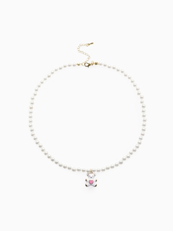 Бусы детские «Выбражулька» мишка, жемчуг, белые в золоте