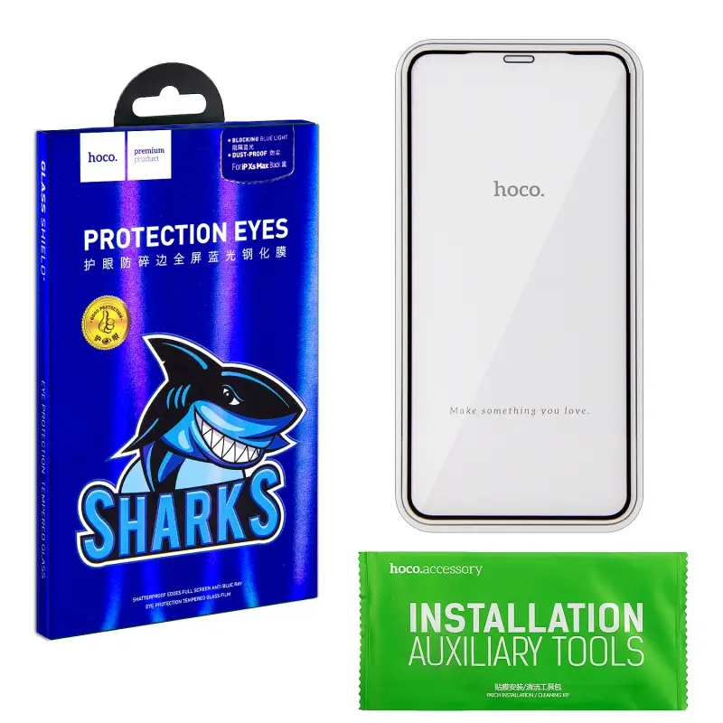 Защитное стекло Iph XS Max Full Screen Nano Anti Blue Ray HOCO черное