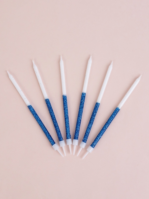 Свечи для торта Свечи для торта "Блестящее сияние", 6 шт, белые с голубым