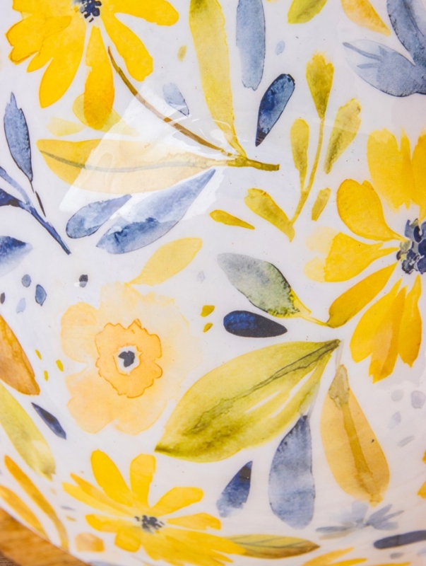 Салатник "Желтые и синие цветы" дерево манго 23х23х10,5 см