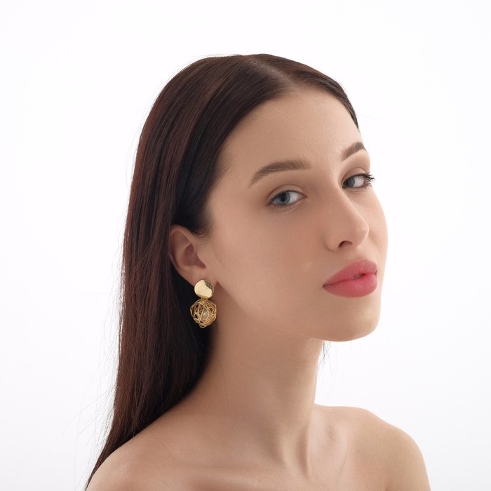 Серьги с жемчугом «Шар плетёный» гнездо, цвет белый в золоте Серьги с жемчугом «Шар плетёный» гнездо, цвет белый в золоте