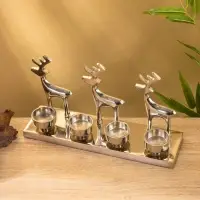 Подсвечник на 4 свечи &laquo;Трио оленей&raquo;, 30&times;9&times;15 см, алюминий