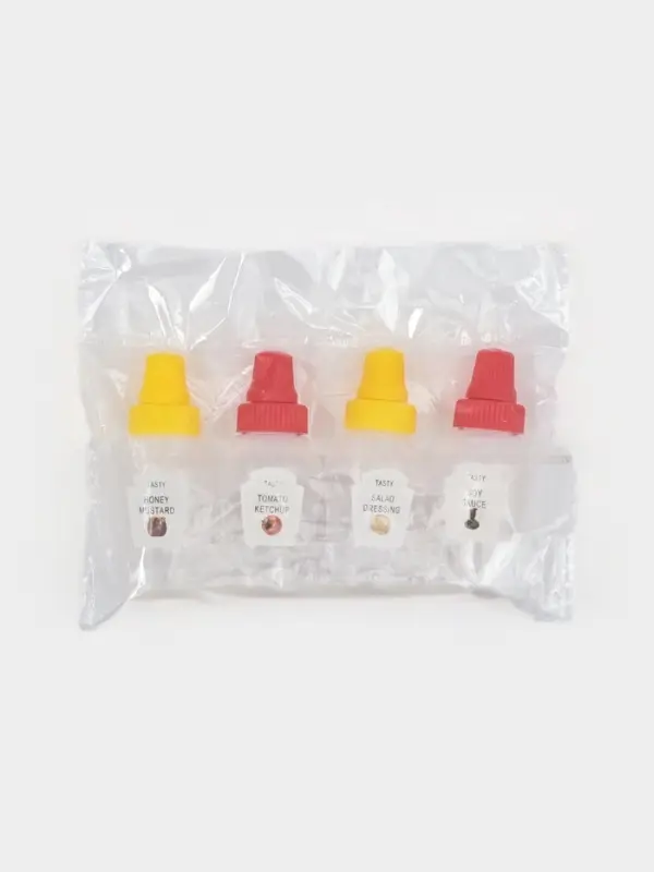 Бутылки для соуса &laquo;Мини&raquo;, набор 4 шт., 24 мл, 7.4&times;3&times;2.6 см, пластик, прозрачные, наклейка МИКС