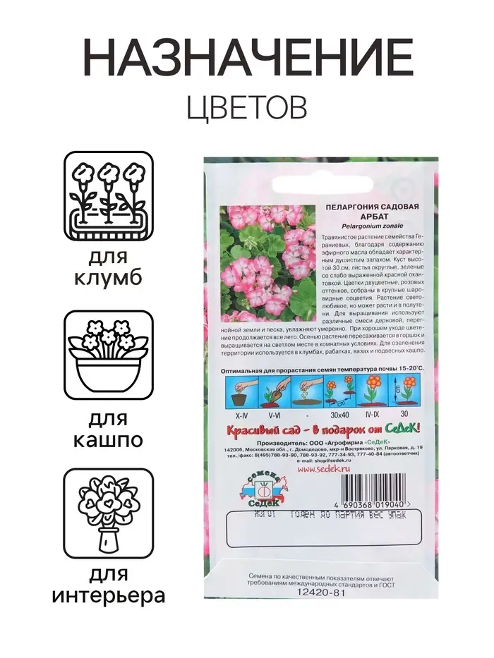 Семена цветов Пеларгония "Арба", Евро, 5 шт