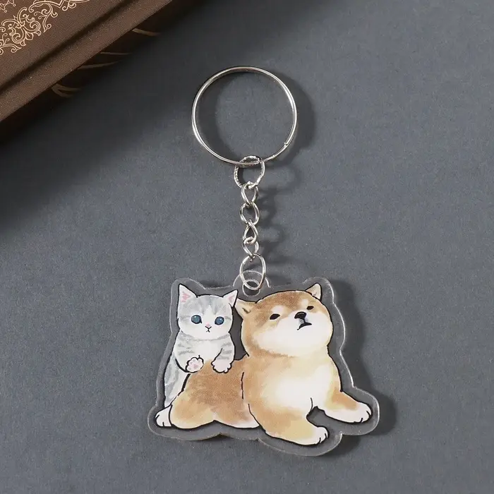 Брелок акрил двусторонний "Собачка с котёнком" 4х5х0,4 см