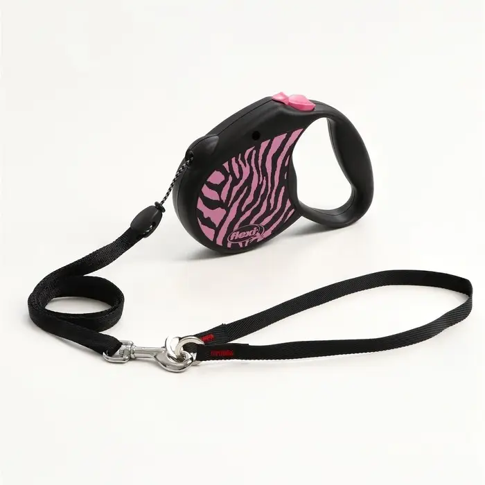 Рулетка Flexi Safari S, 5 м, трос, до 12 кг, pink Zebra